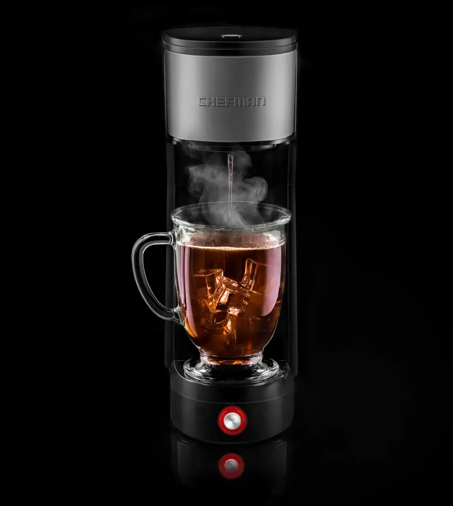The Chefman InstaCoffee coffee maker featured on a dark background.