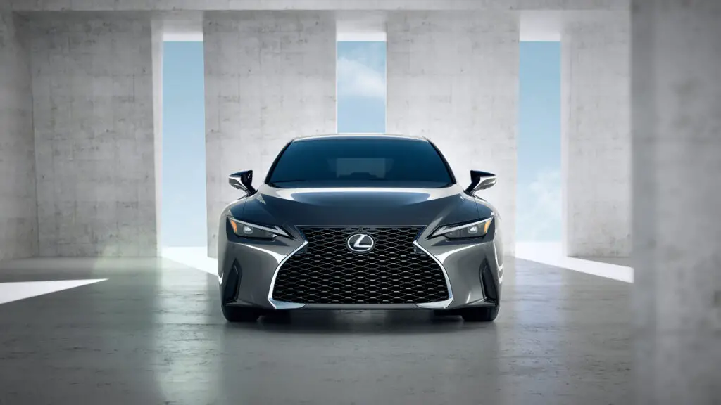 The 2021 Lexus IS 300 facing the front in a concrete building.