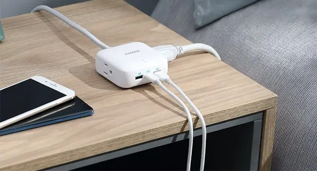 Anker PowerPort Strip PD 2 Mini power strip next to bed office products