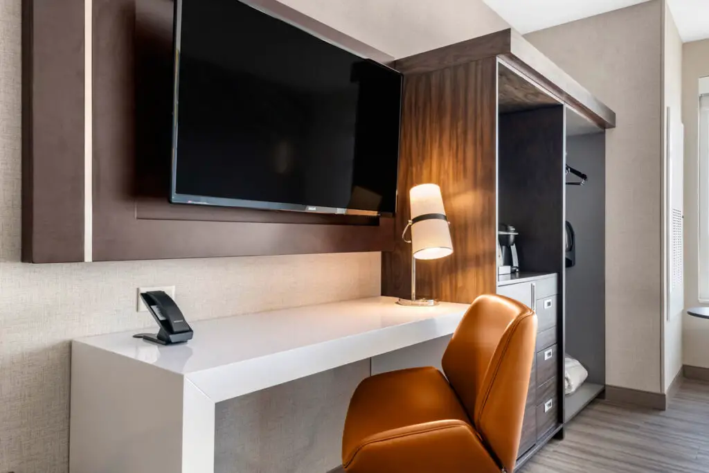 The Cambria suite has a desk and comfy work chair.