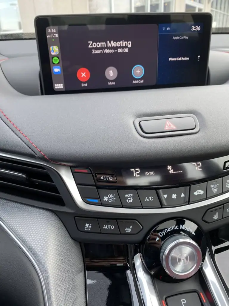 A Zoom meeting being held in the 2021 Acura TLX.