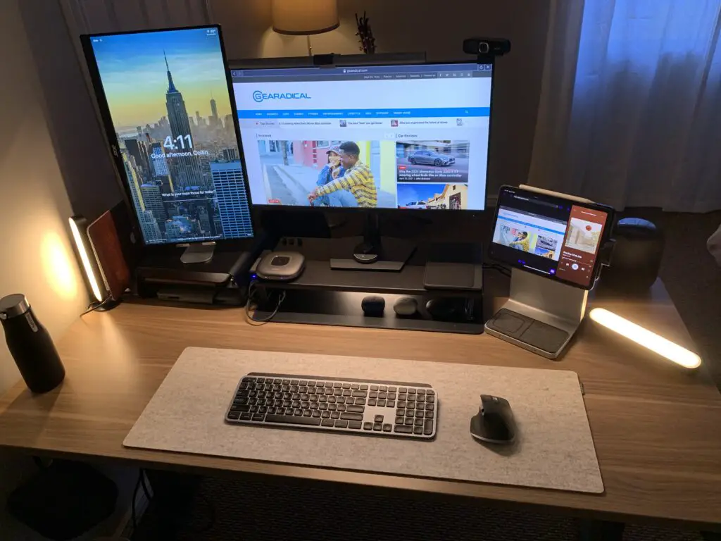 The work from home desk setup with all of the great professional gadgets.
